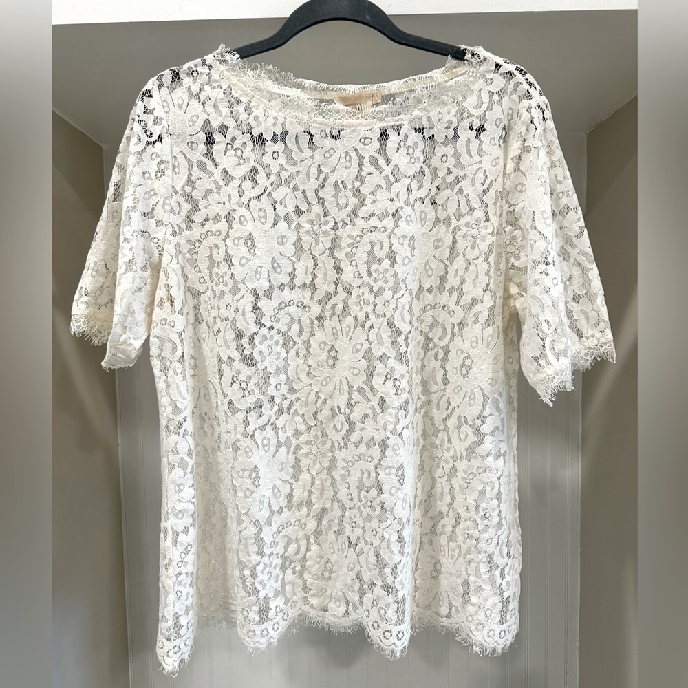 Anthropologie white lace top, size large.